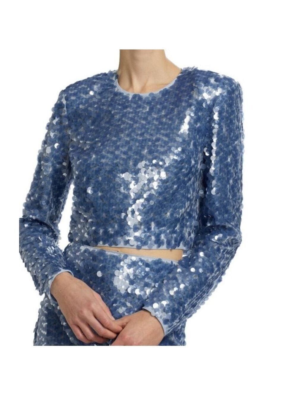 TOCCIN Anaya Sequined Long-Sleeve Top STEEL BLUE MULTI Sz 6